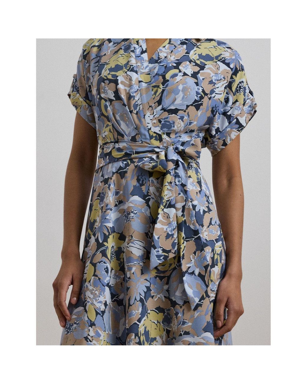 Ralph Lauren Blue Floral Pattern Crepe Dress