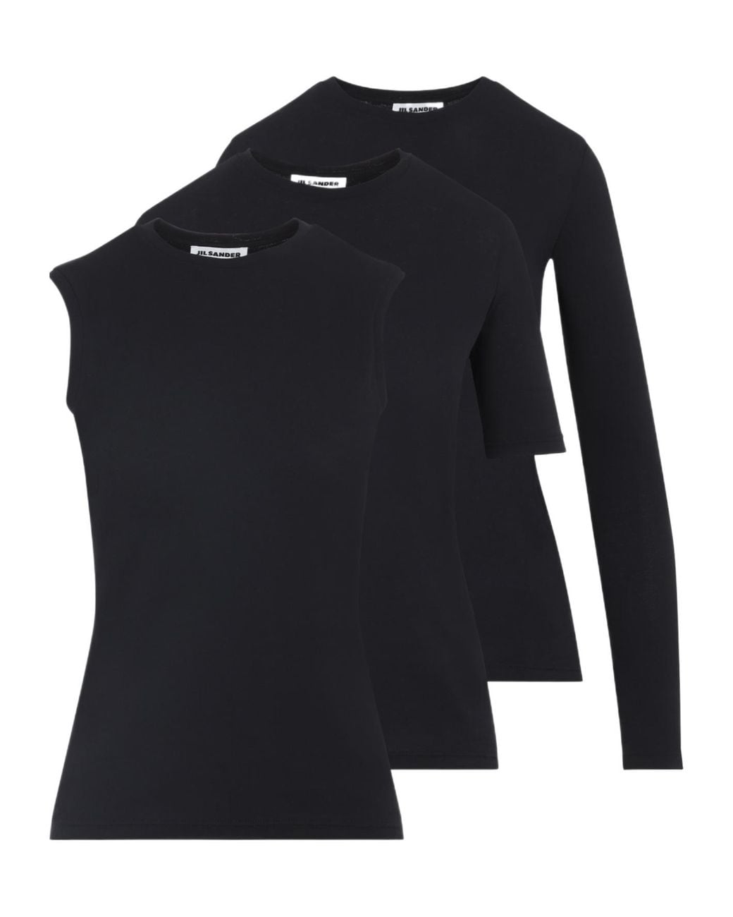 Jil Sander Black 3 Pack Logo Embroidered Top