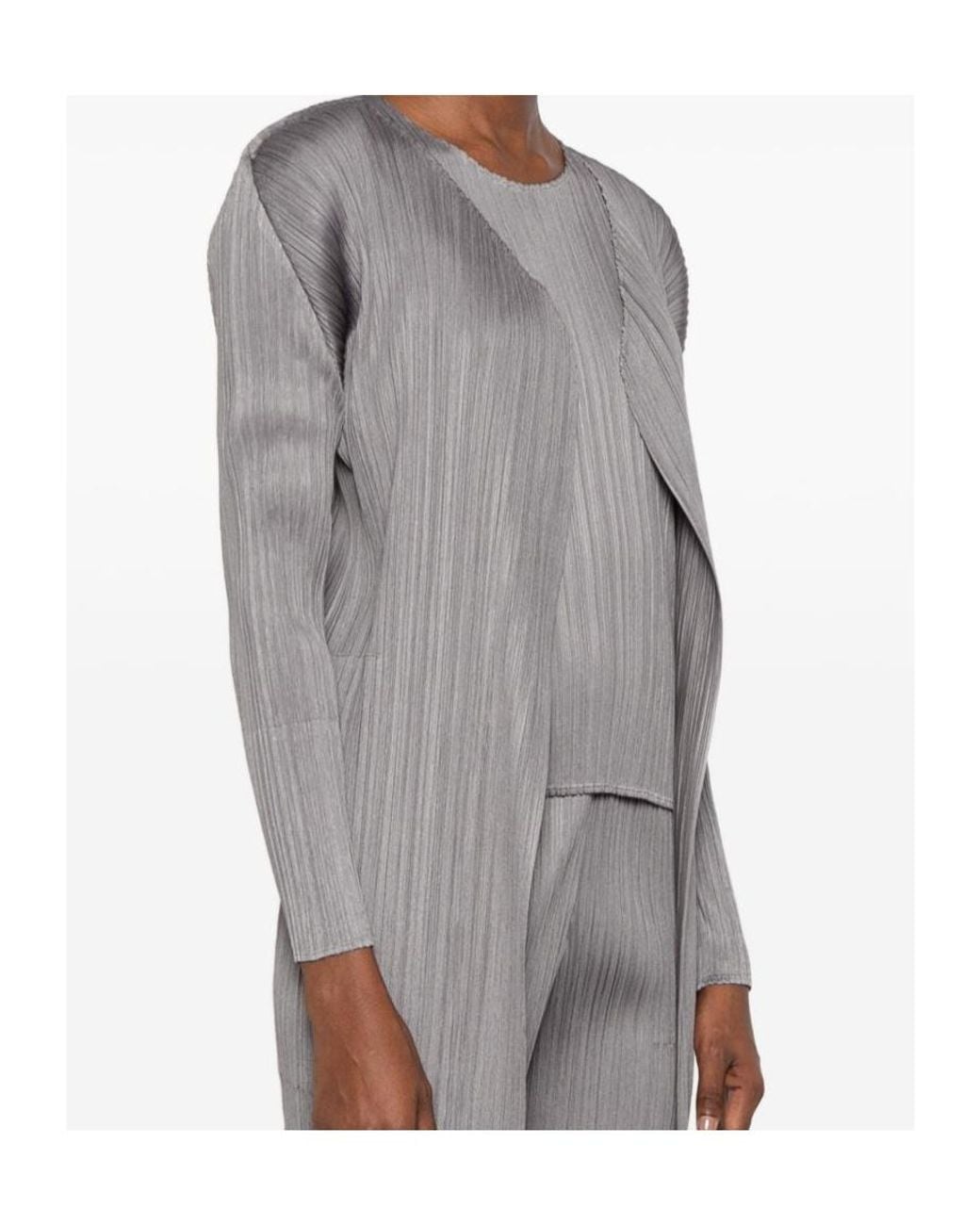 Pleats Please Issey Miyake White Pleated Long Cardigan