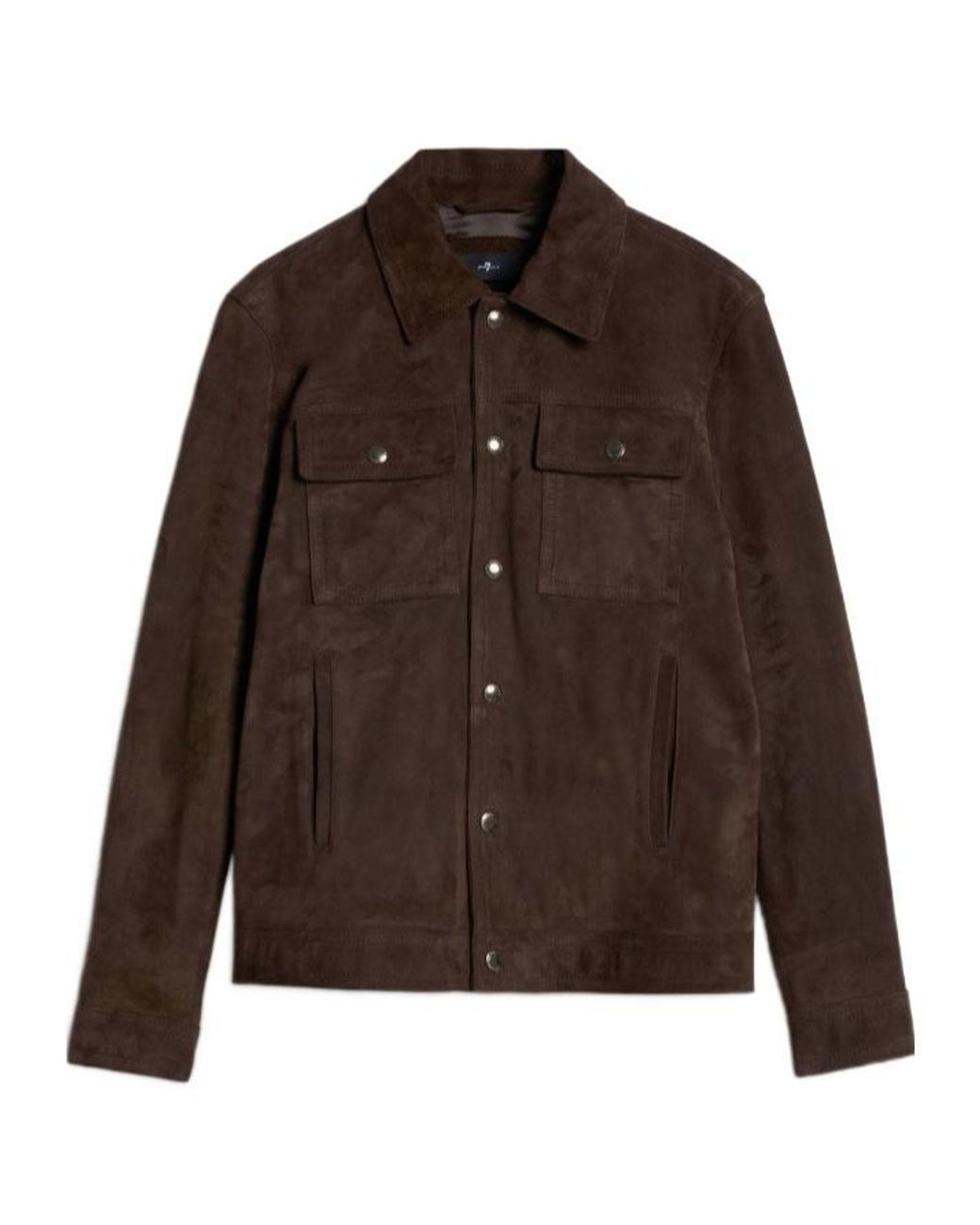 7 For All Mankind Brown Suede-Finish Press-Stud Jacket for men