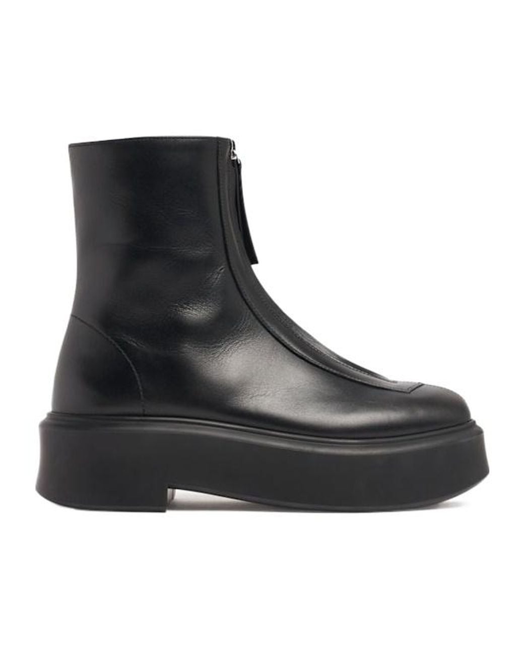 The Row Black Ankle Boots With Zip And Platform Sole