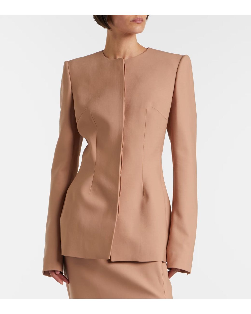 Mugler Brown Crew Neck Suit Jacket