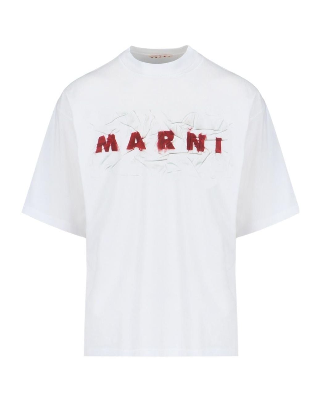 Marni White Logo Printed Crewneck T-Shirt for men