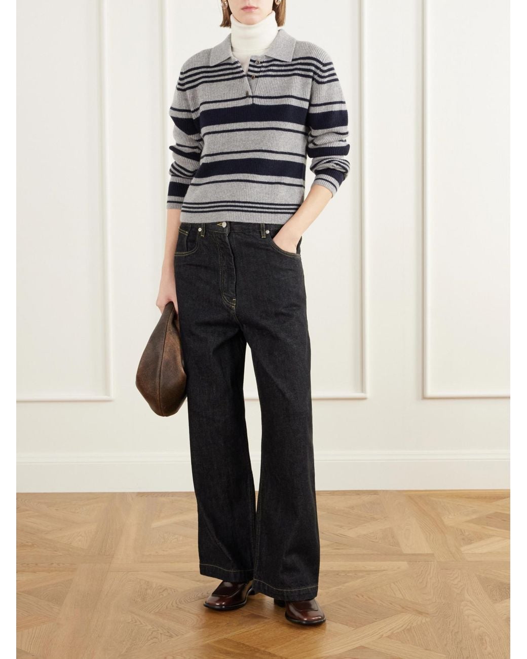 Lisa Yang Blue Striped Ribbed Cashmere Sweater