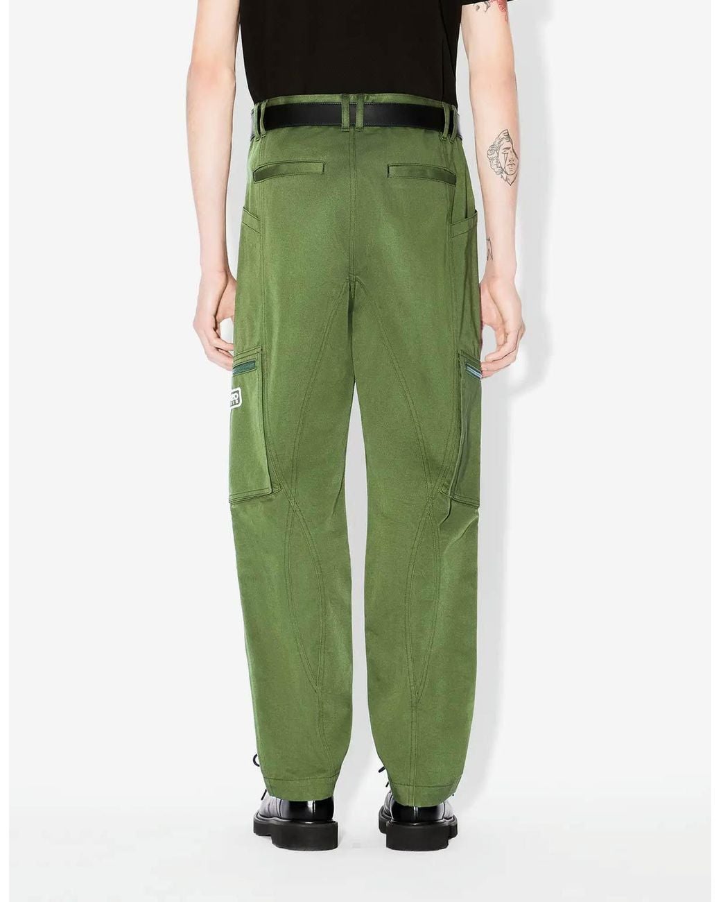 KENZO Green Straight-Leg Slim-Cut Cargo Pants for men
