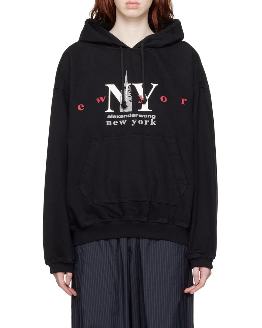 Alexander Wang Black Logo Printed Drawstring Hoodie