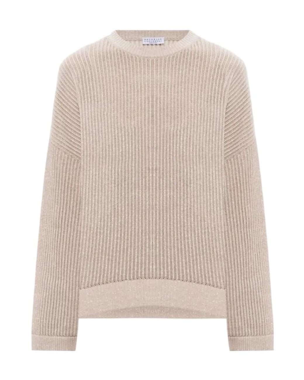 Brunello Cucinelli Natural Ribbed-Knit Dropped-Shoulder Sweater