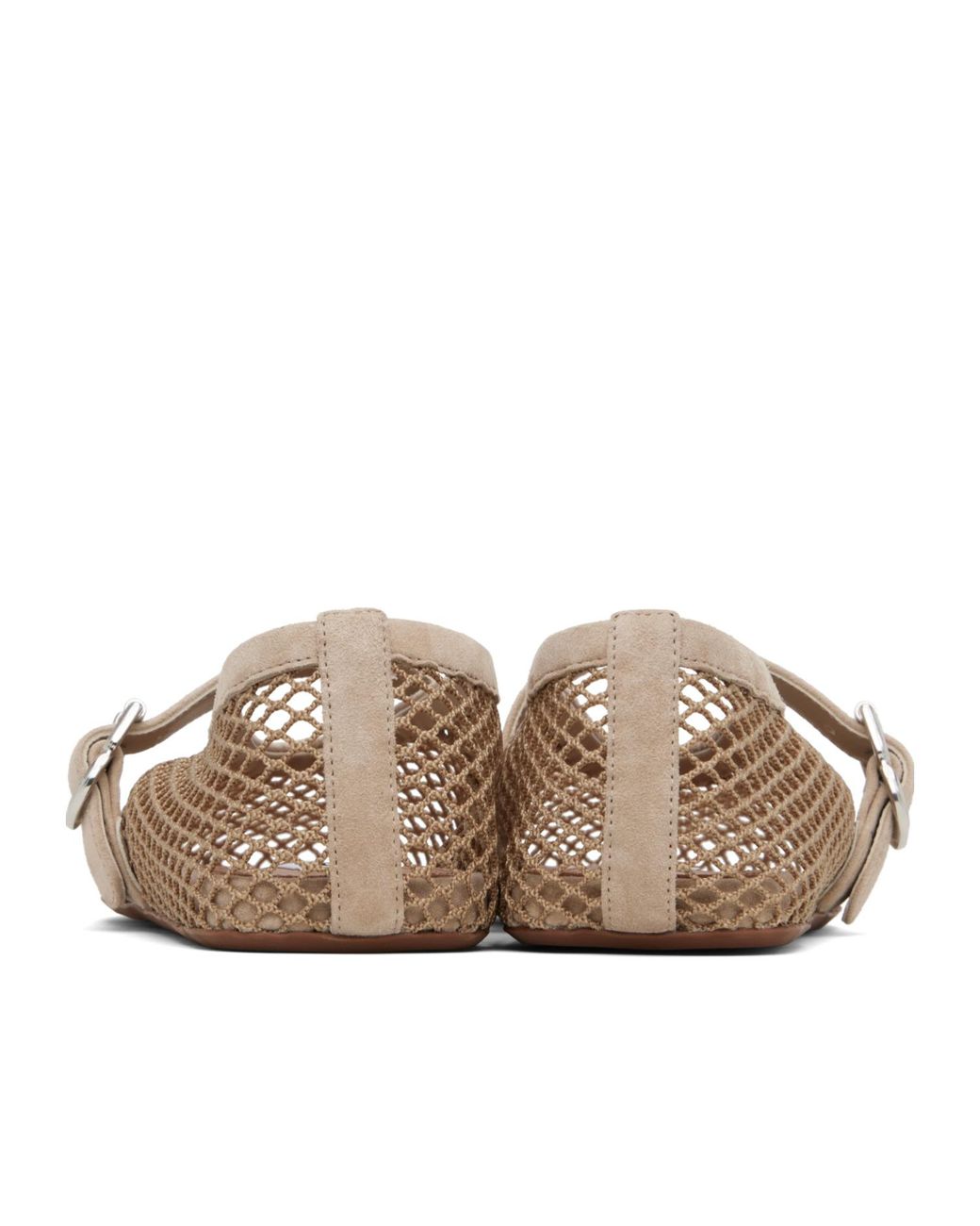 Alaïa Brown Alaïa Fishnet Buckled Ballet Flats