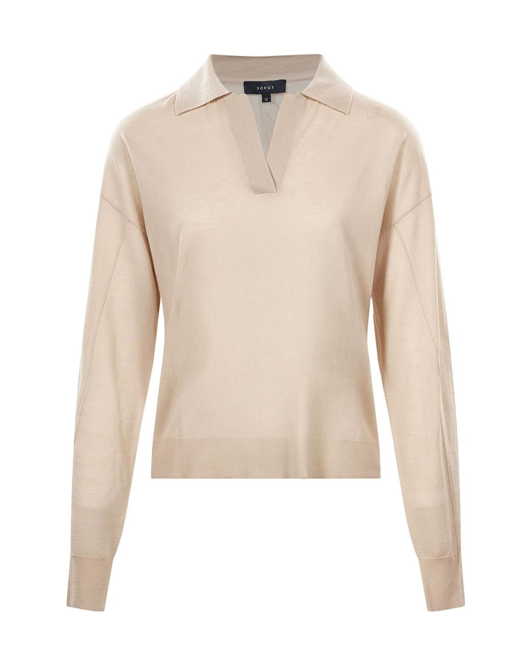 Soeur Natural Fleming Oversized Polo Knitted Top