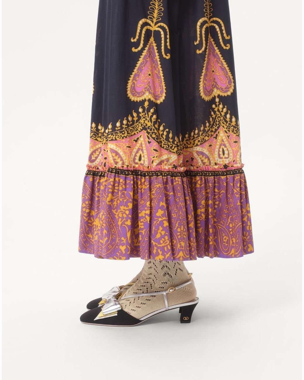 Valentino Blue Paisley-Print Maxi Skirt