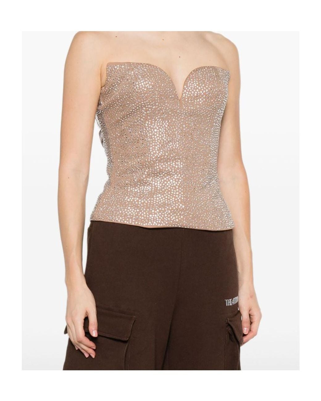 GIUSEPPE DI MORABITO Natural Embellished Strapless Top