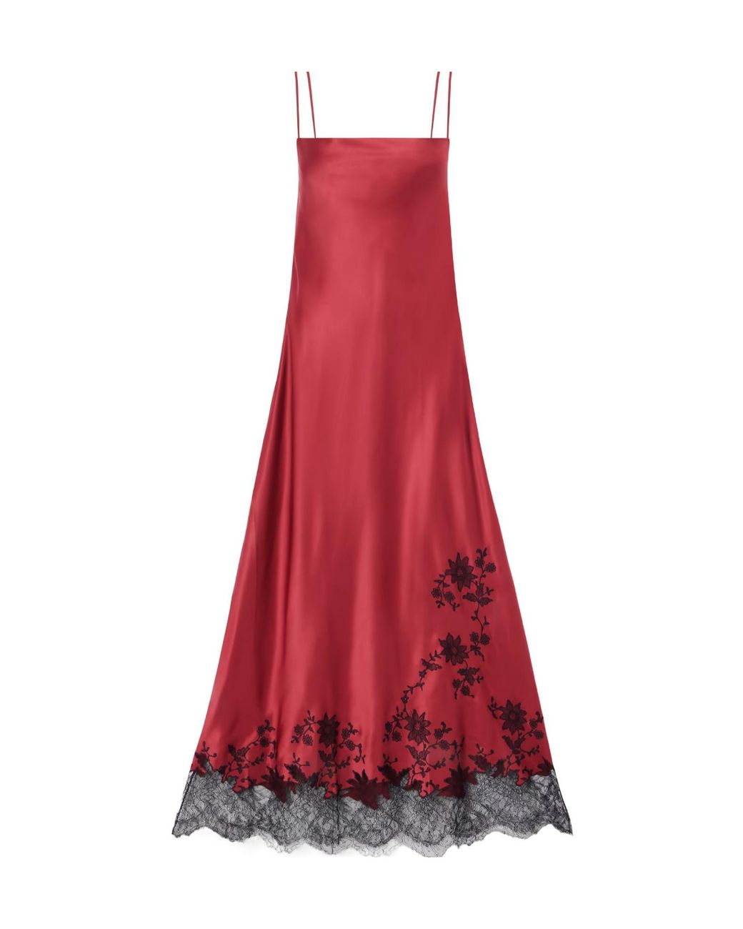 Carine Gilson Red Lace-Trimmed Silk-Satin Maxi Dress