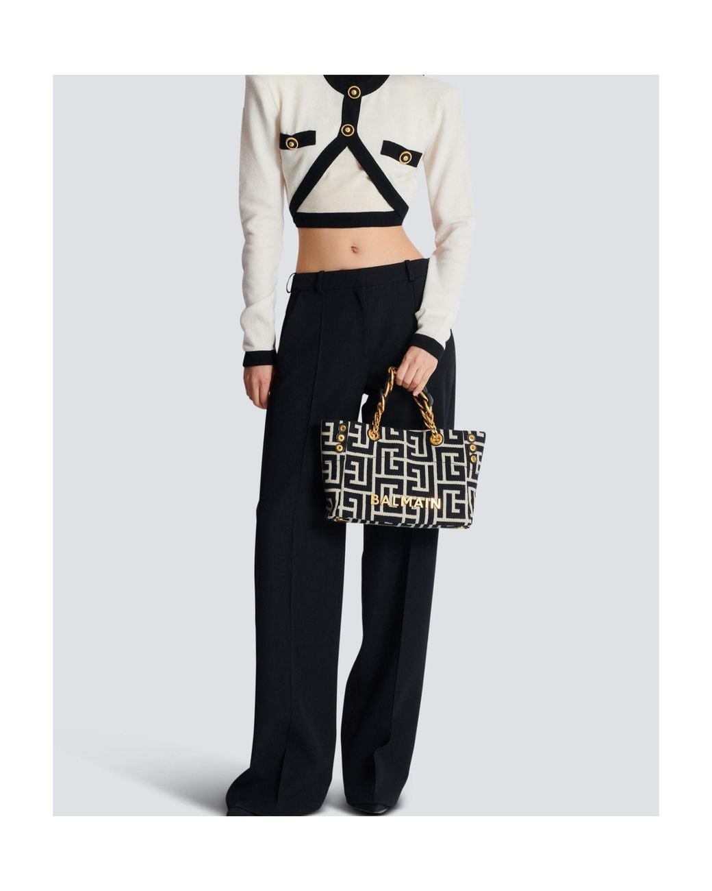 Balmain Black Small 1945 Soft Jacquard Tote Bag