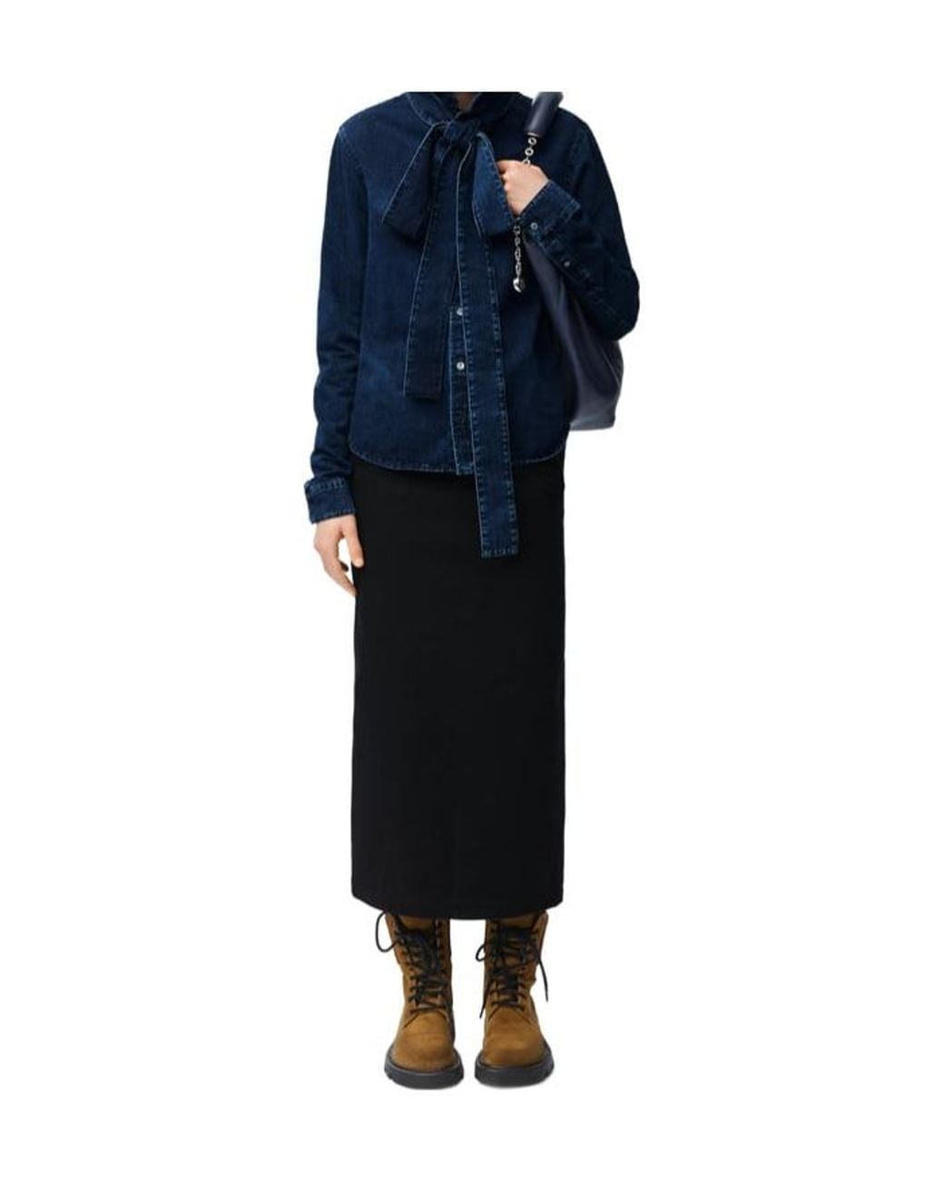 Loewe Black Deconstructed-Designed Denim Midi Skirt