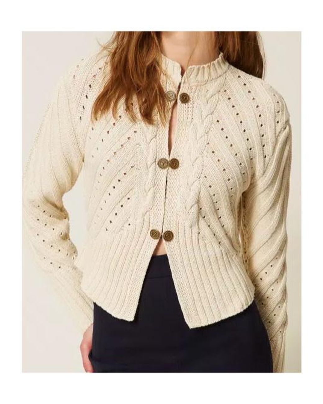 Twinset Natural Plaid Knitted Button-Up Cardigan
