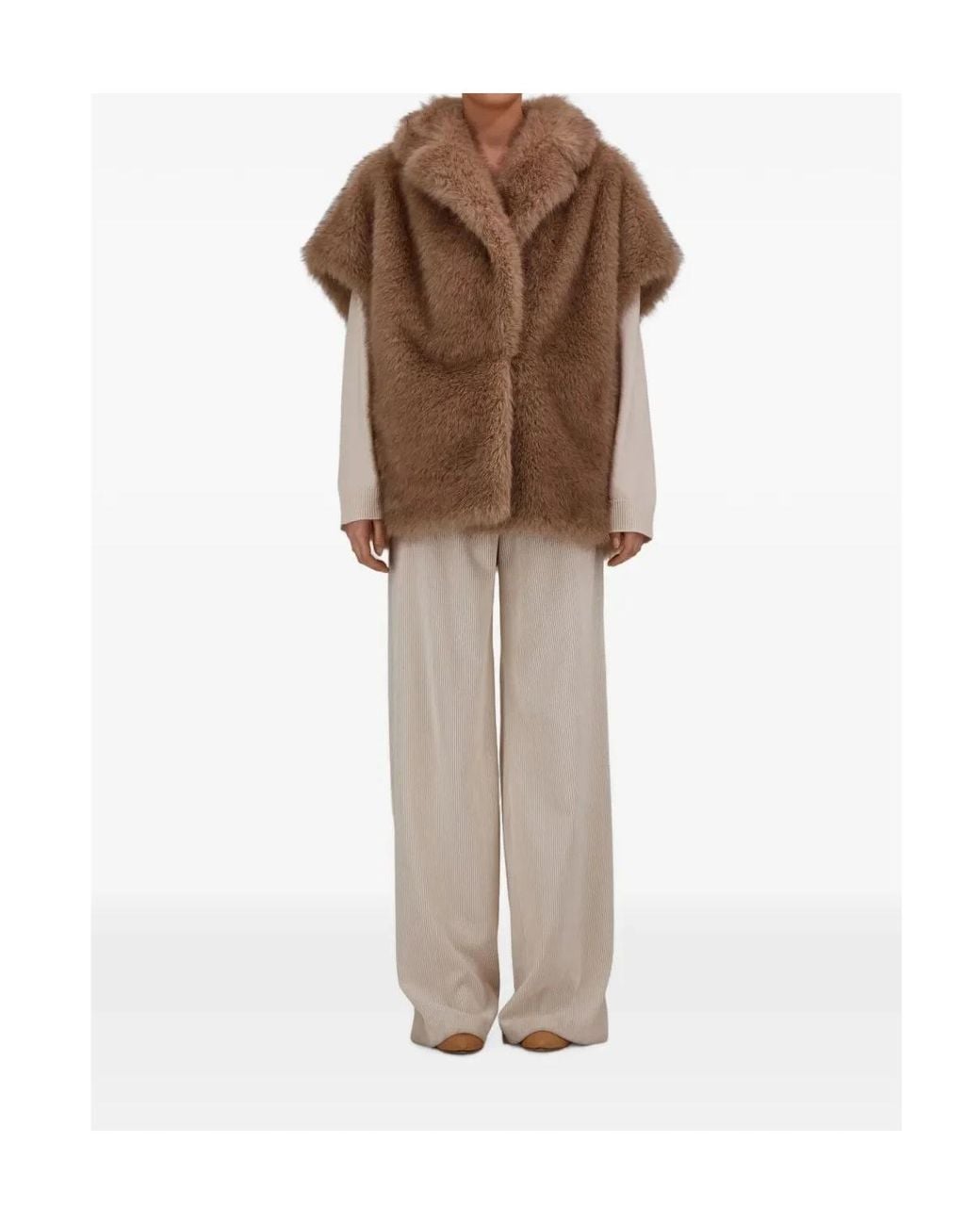 Herno Brown Tocco Long Hair Faux Fur Vest