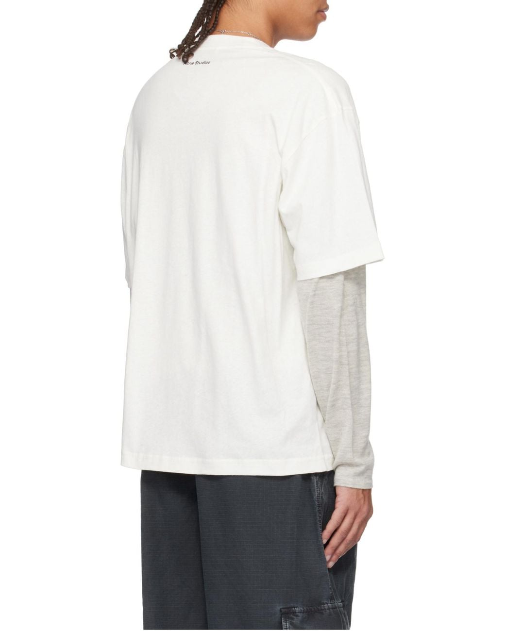 Acne White Logo Printed T-Shirt for men