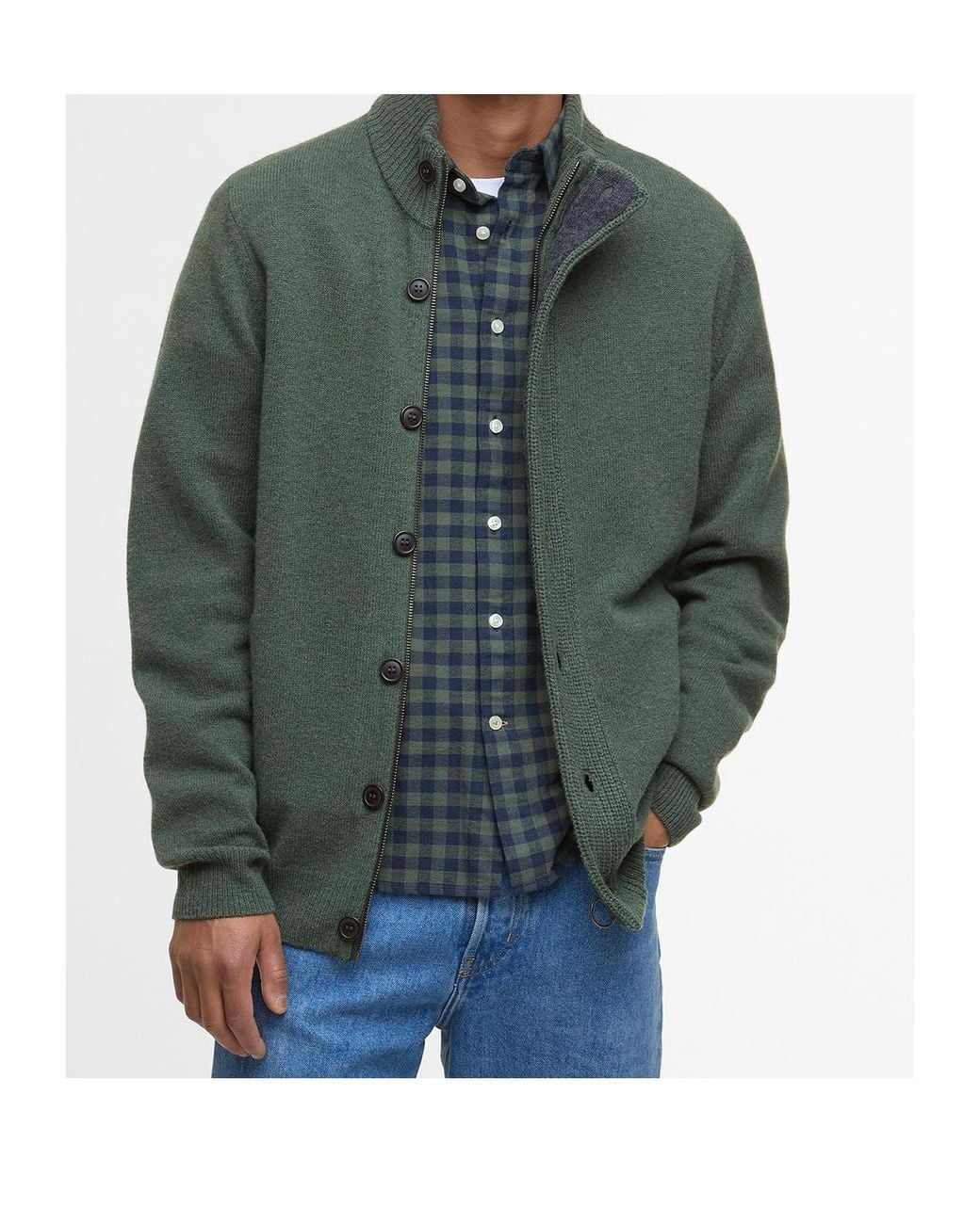 Barbour Green High-Neck Button-Up Cardigan for men