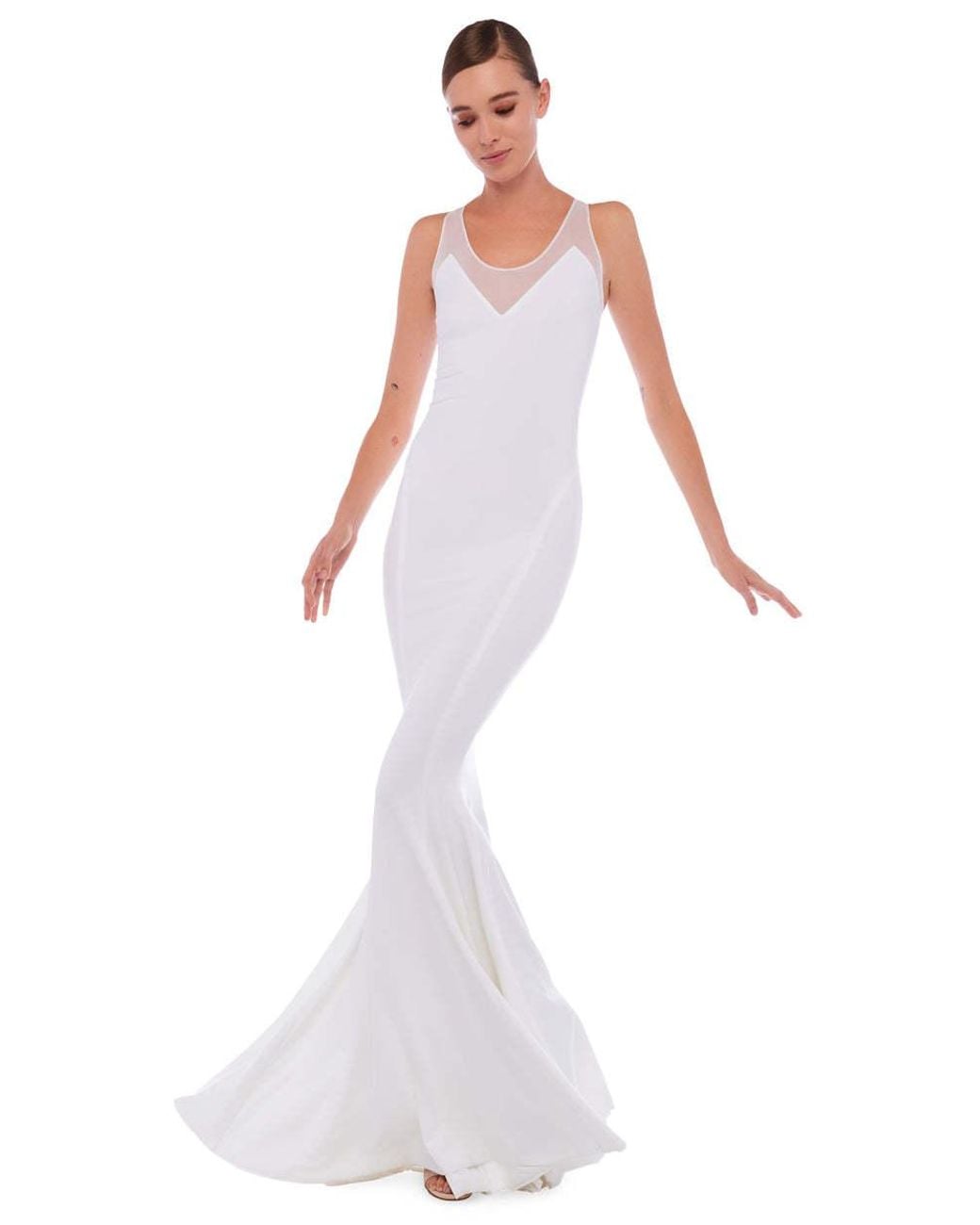 Norma Kamali White Mesh-Detail Maxi Dress