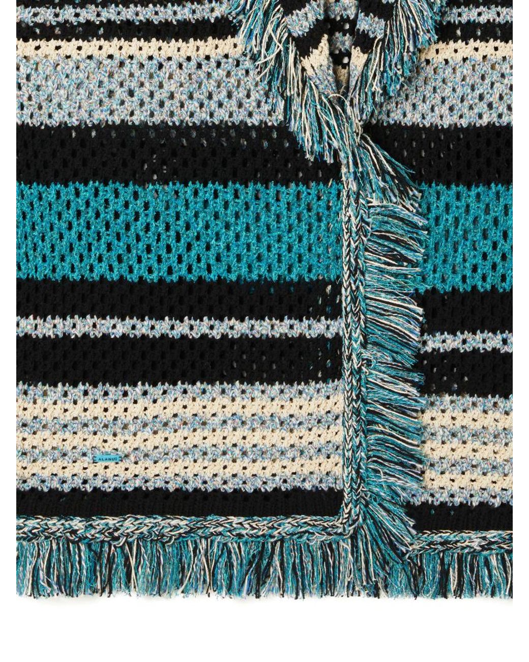 Alanui Green Ocean Stripes Fringed Cardigan