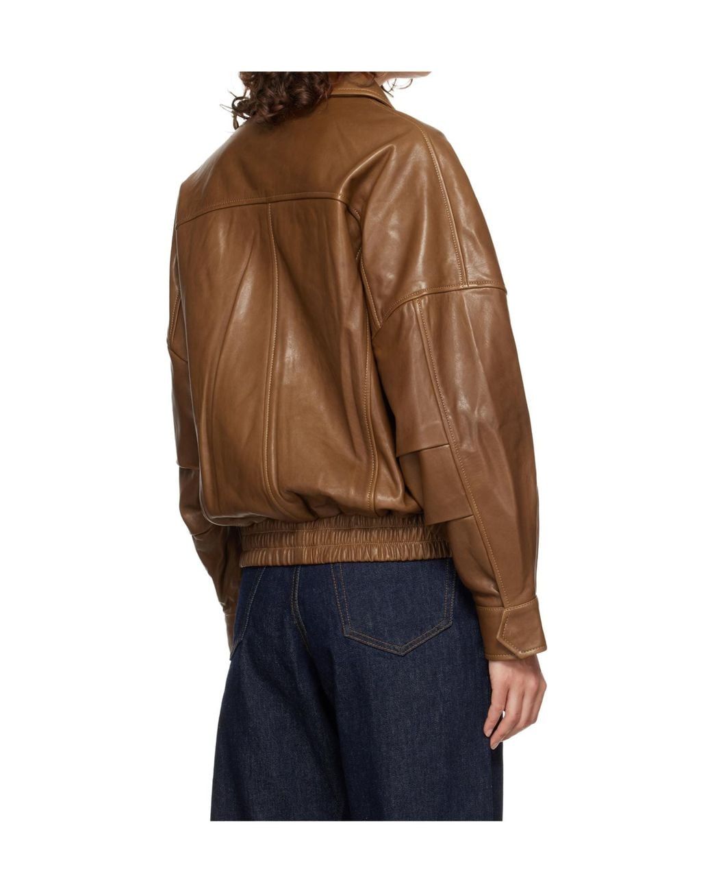 Nour Hammour Blue Long-Sleeved Leather Jacket