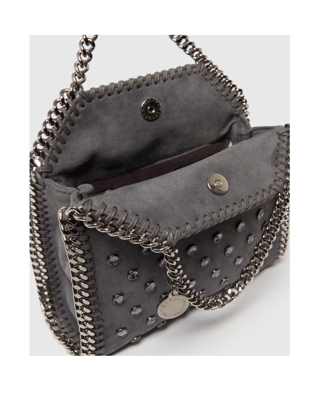 Stella McCartney Gray Falabella Crystal Stud Tiny Tote Bag
