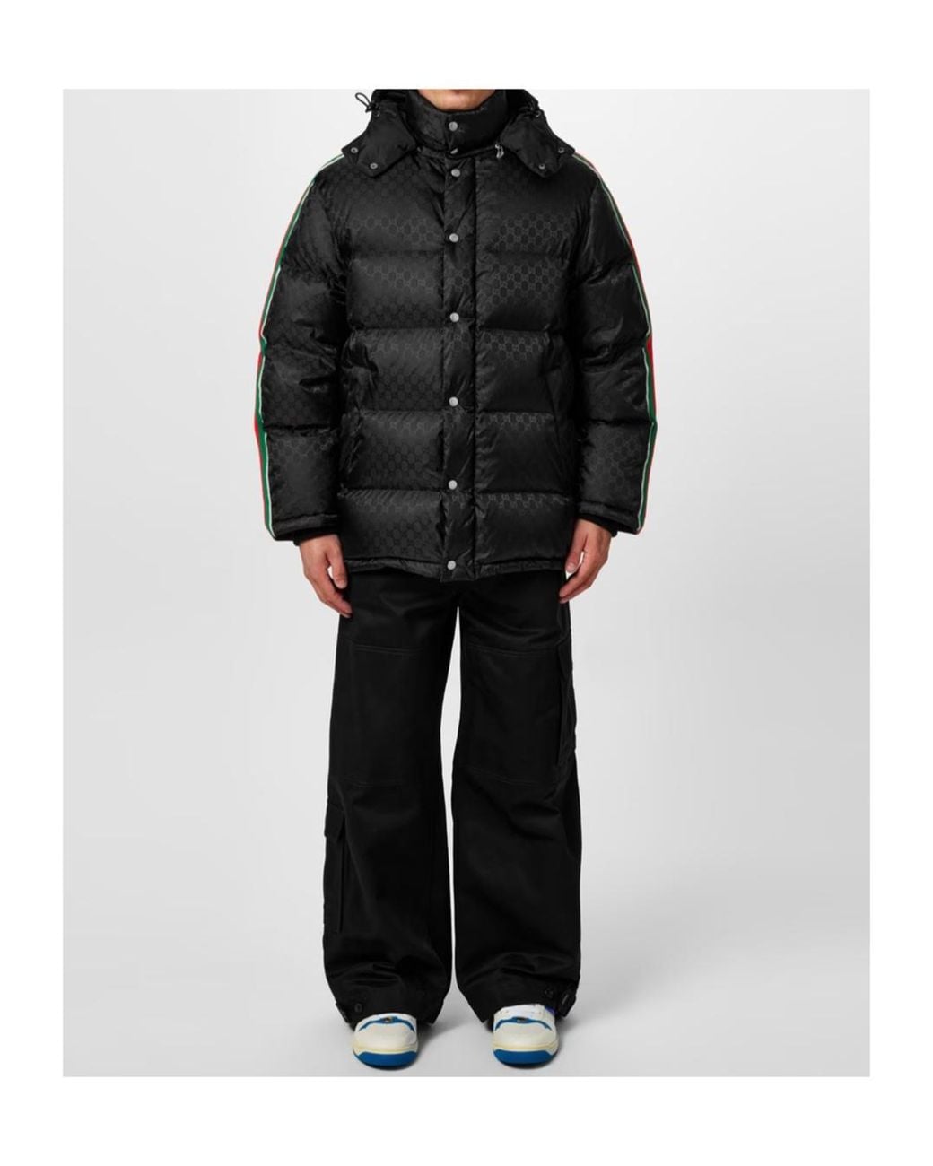 Gucci Black Logo Jacquard Webbing Down Jacket for men