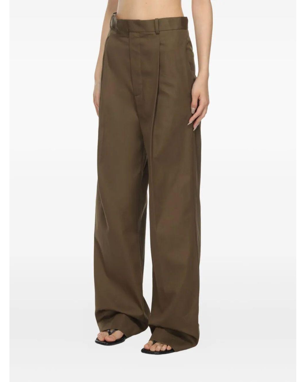 Carven Green Pleated-Front Cotton Trousers