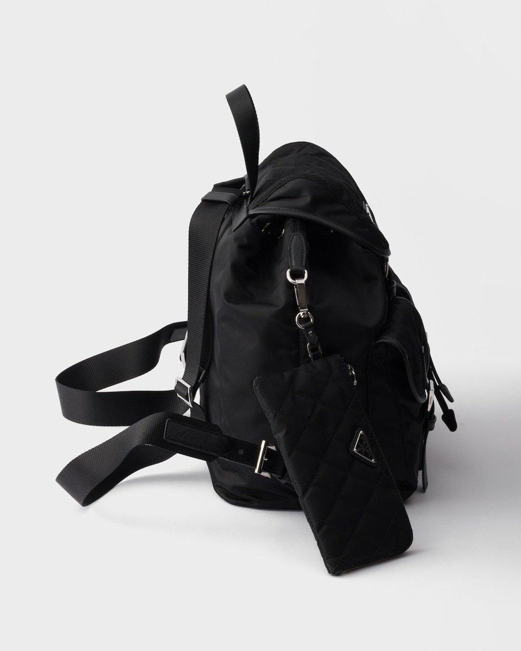 Prada Black Medium Quilted Re-Nylon Backpack With Saffiano Leather Trim
