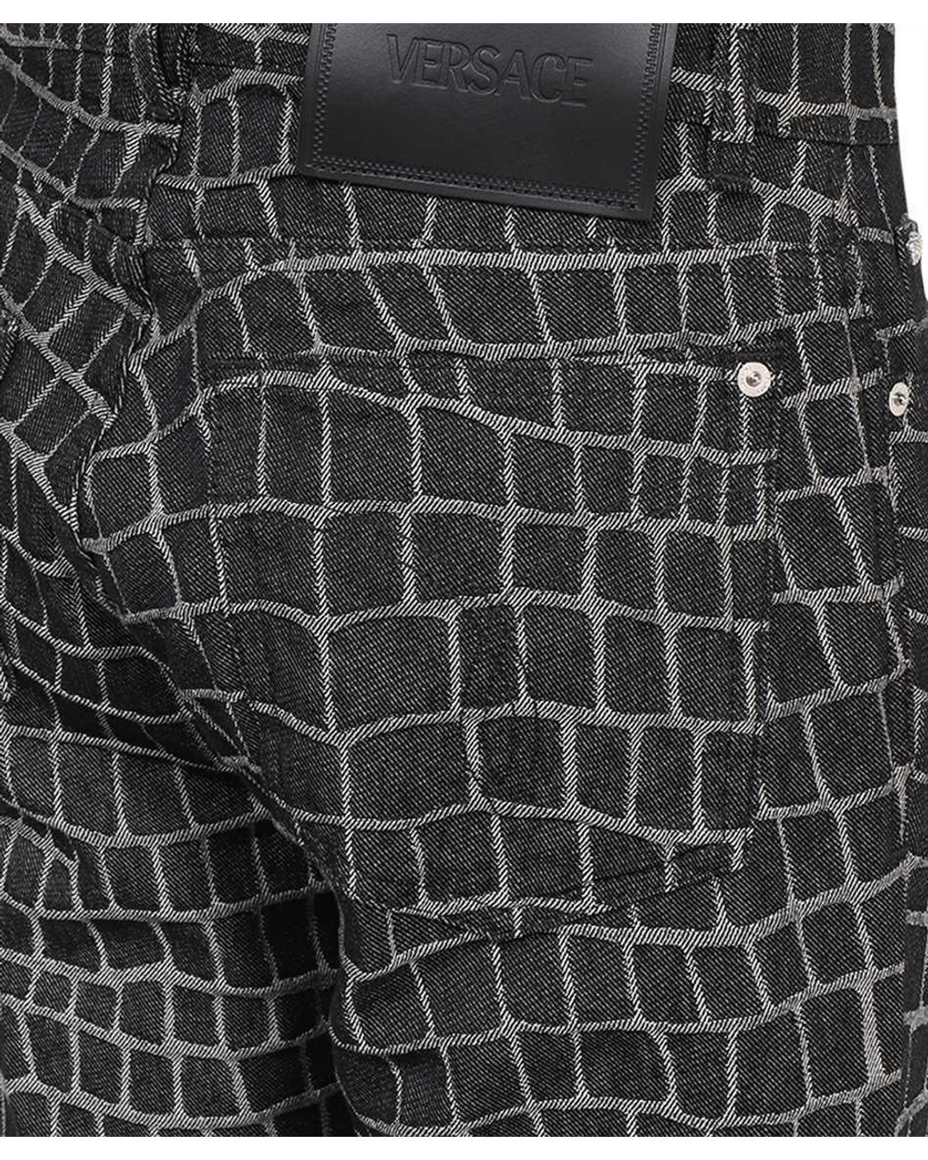 Versace Gray Crocodile-Print Straight-Leg Jeans for men