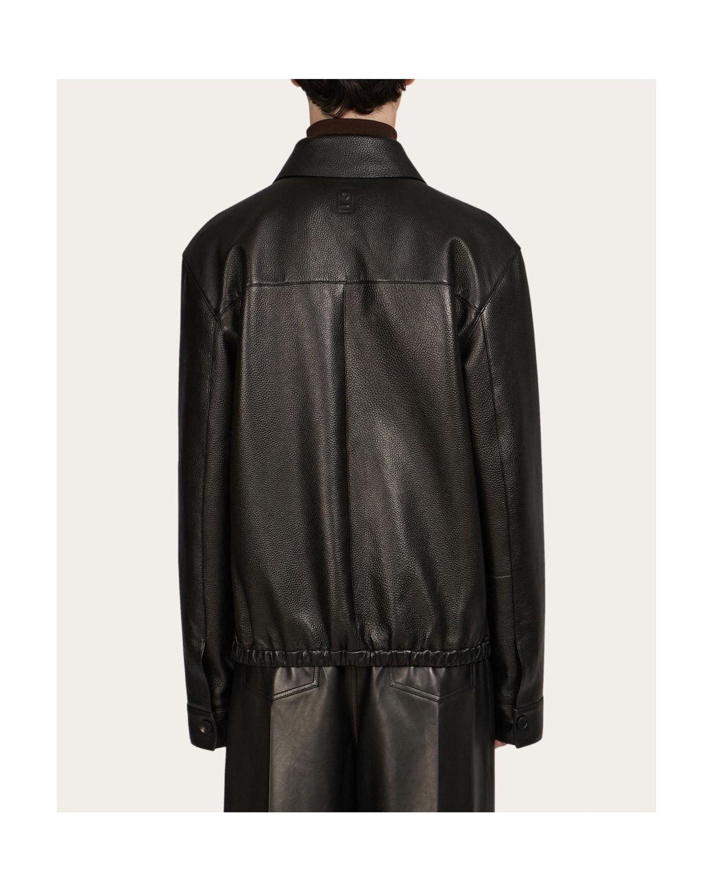 Ferragamo Black Ferragamo Zip-Up Leather Jacket for men
