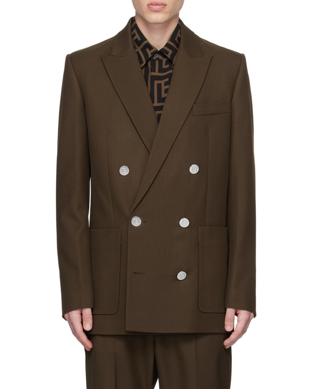 Balmain Brown Twill Jacket With Monogram Buttons for men