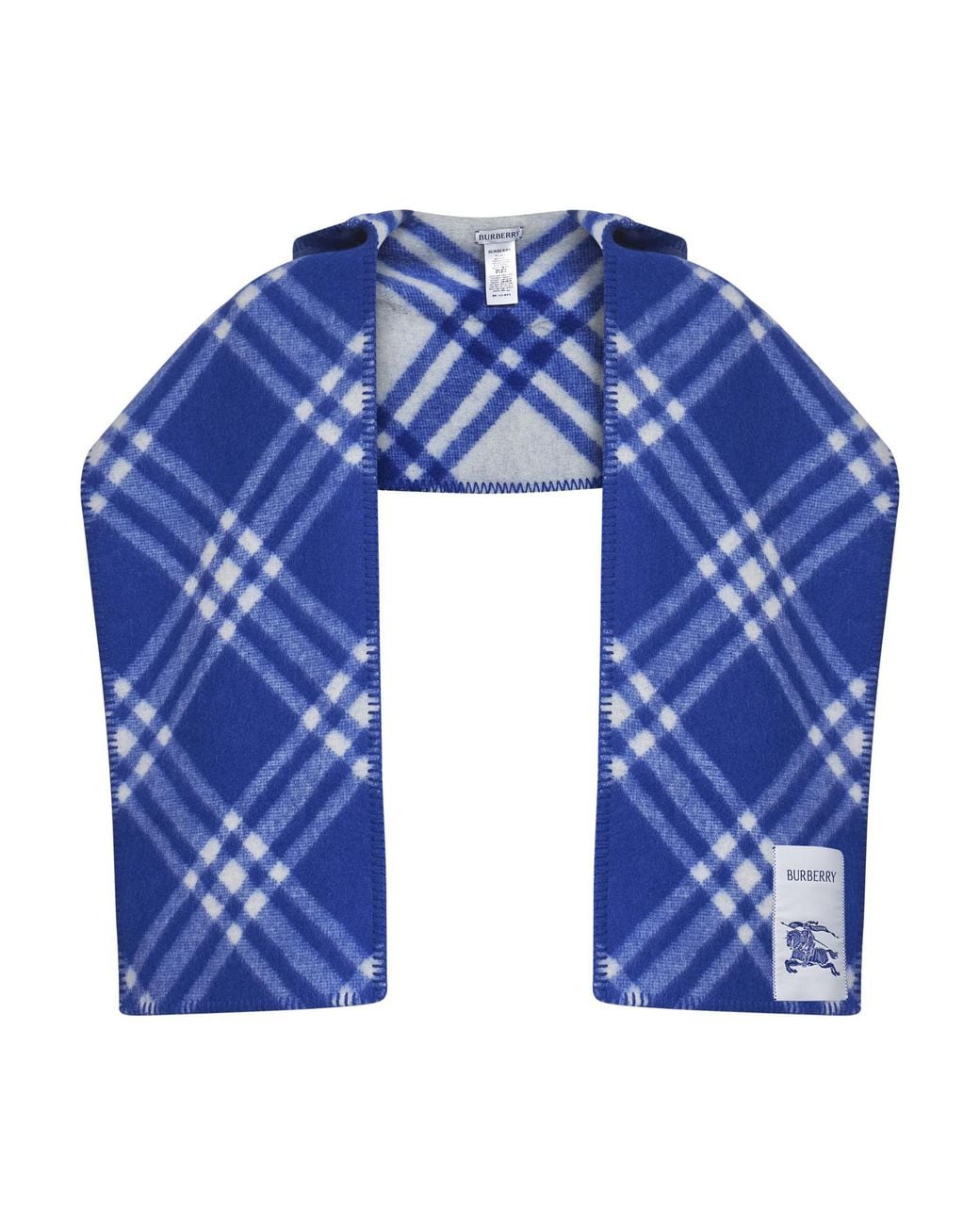 Burberry Blue Hood Equestrian Knight Checked Scarf