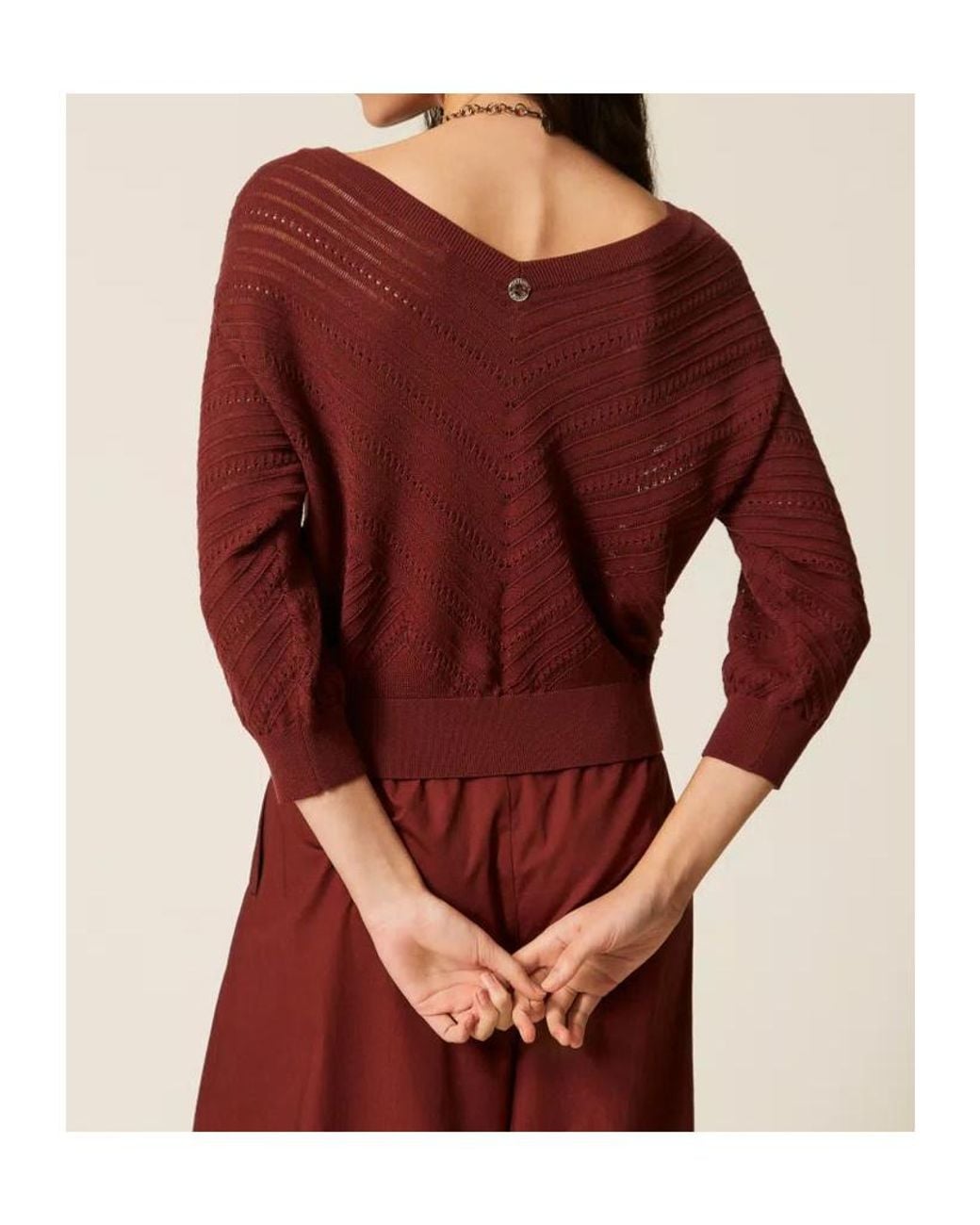 Twinset Red Pointelle-Knit Top
