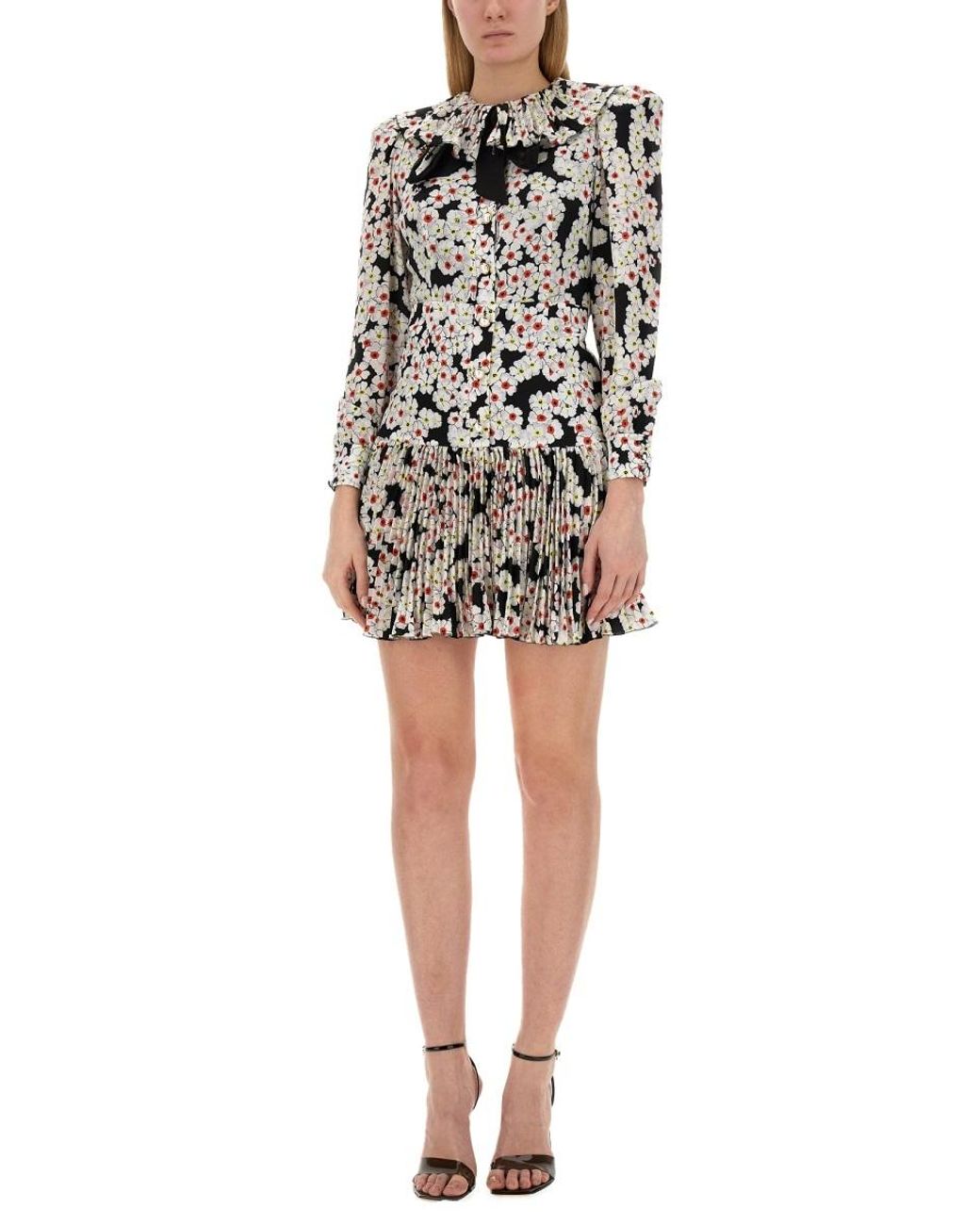 Alessandra Rich Multicolor Daisy-Printed Pleated Dress