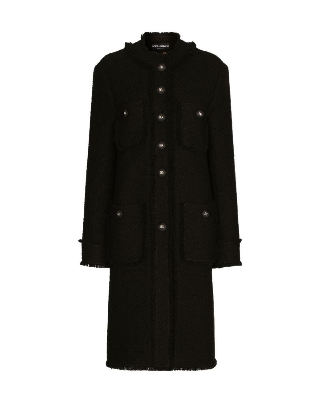 Dolce & Gabbana Black Tweed Buttoned Coat