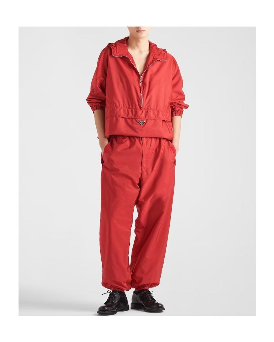 Prada Red Re-Nylon Logo Plaque Track Pants for men