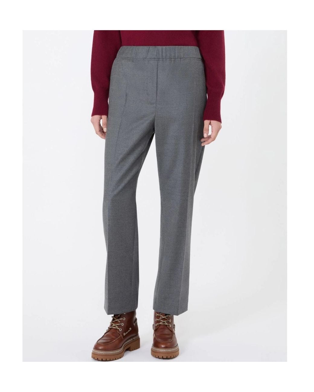 Weekend by Maxmara Gray Elasticated-Waistband Tailored Trousers