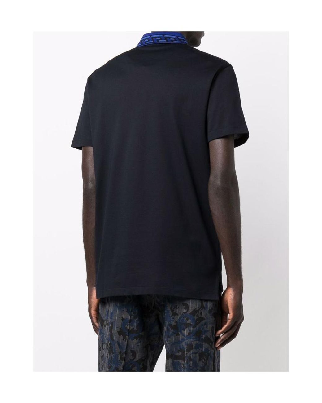 Versace Black Intarsia Logo Short-Sleeved Polo Shirt for men