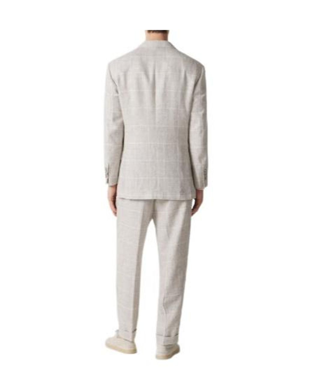 Brunello Cucinelli Gray Light Linen Check Double-Breasted Suit for men