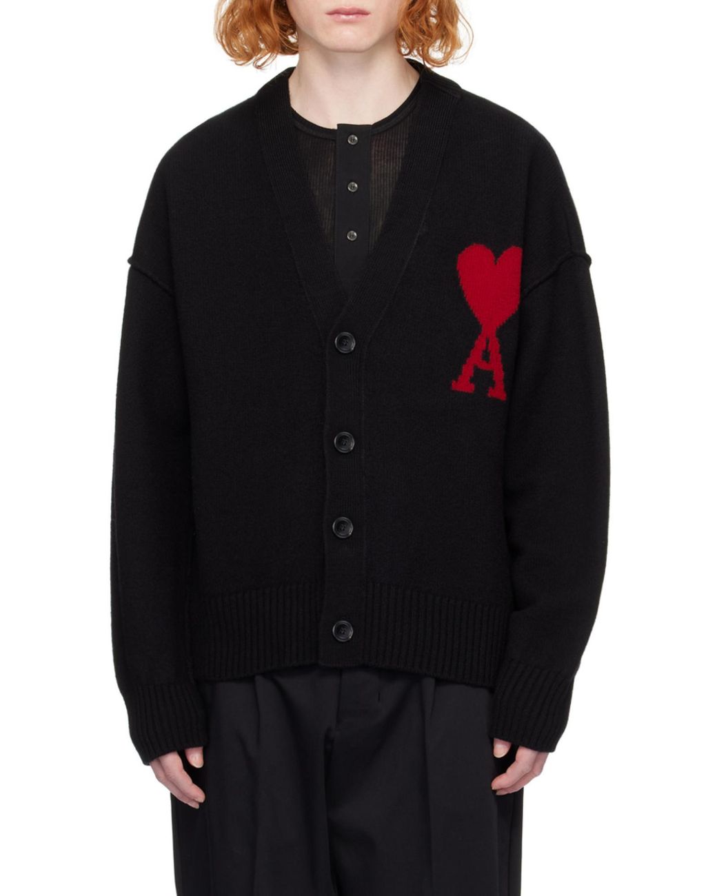 AMI Black Ami De Coeur V-Neck Cardigan for men
