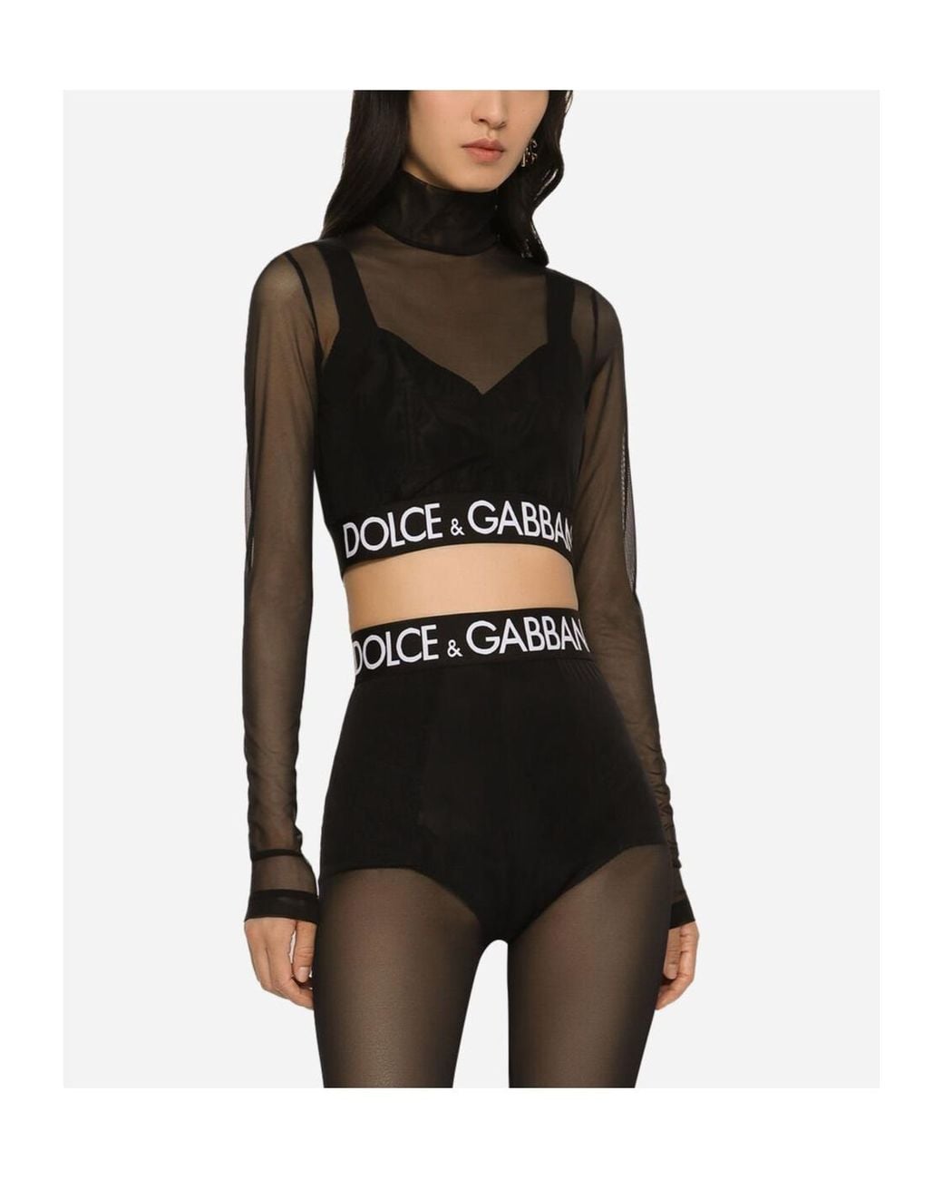Dolce & Gabbana Black Roll-Neck Tulle Top