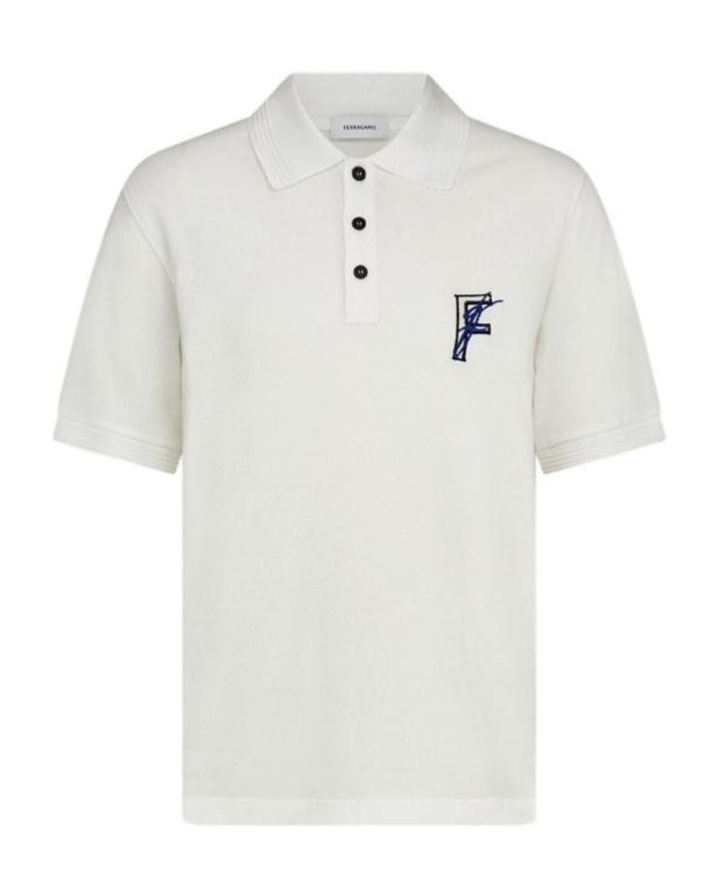 Ferragamo White Ferragamo Logo Embroidered Short Sleeved Polo Shirt for men