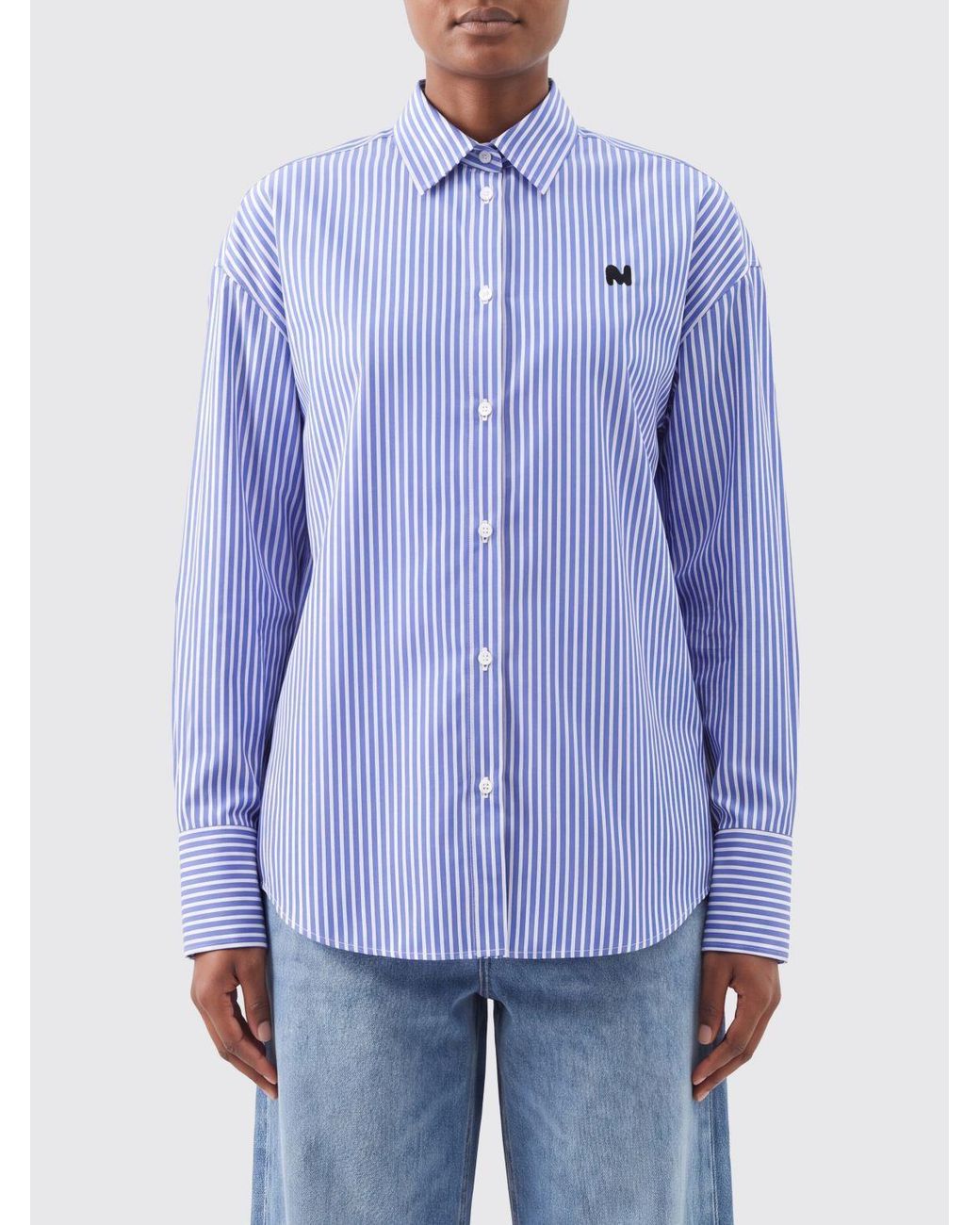 MSGM Blue Long-Sleeved Curved Hem Shirt