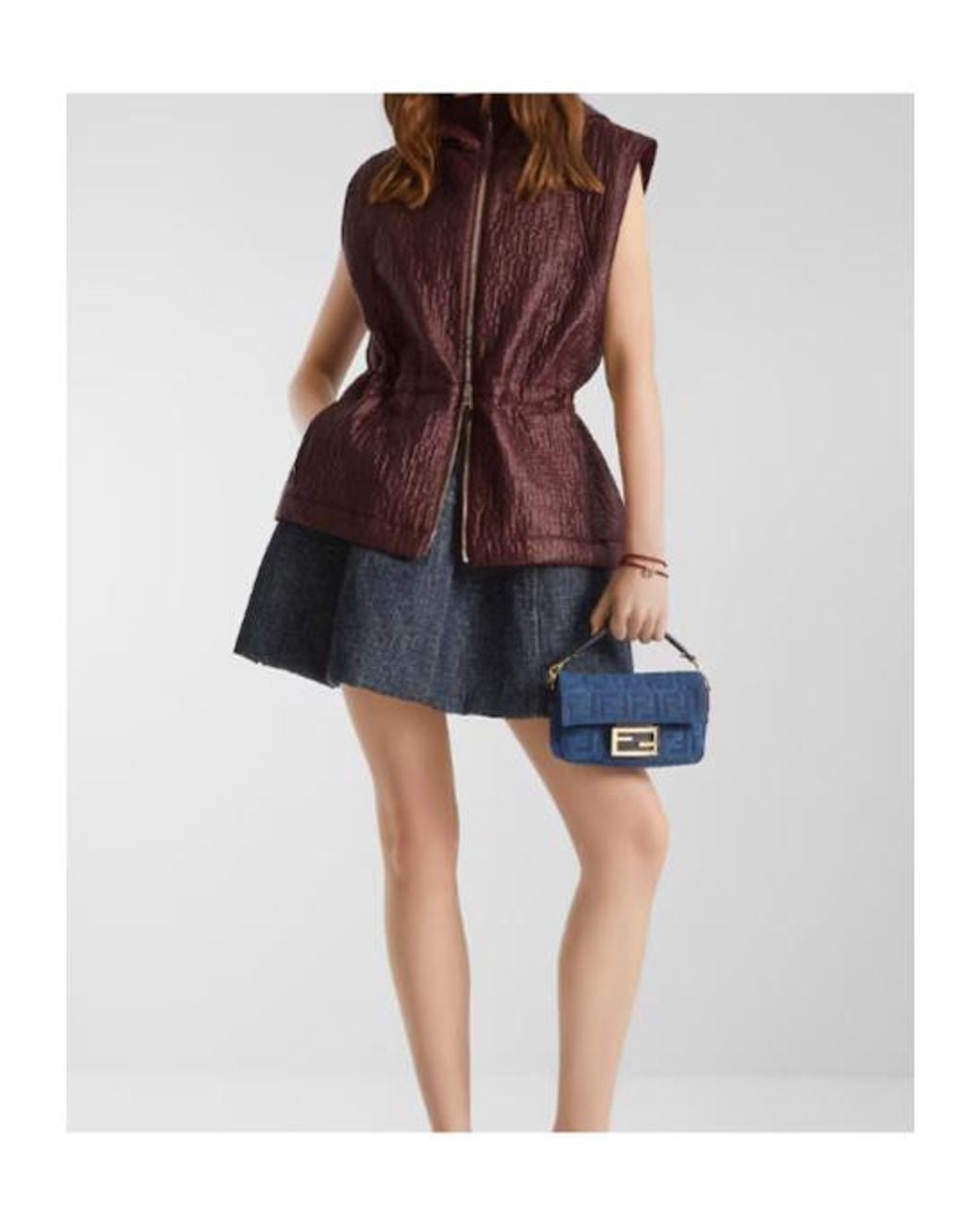 Fendi Blue Baguette Mini Flocked Ff Denim Bag