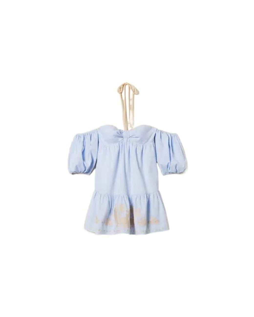 Twinset Blue Pinstripe Off-Shoulder Dress