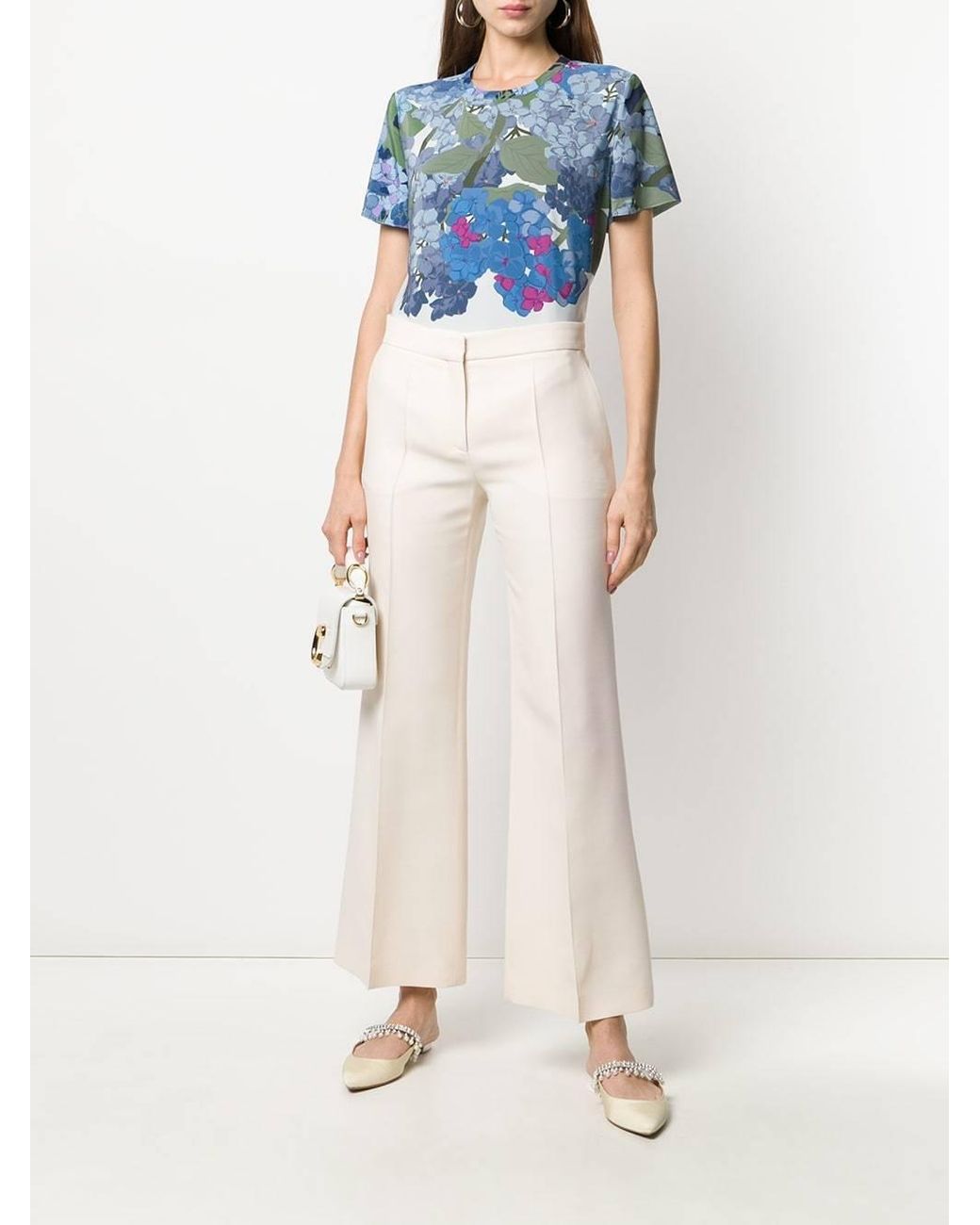 Valentino White High-Waisted Wide-Leg Trousers