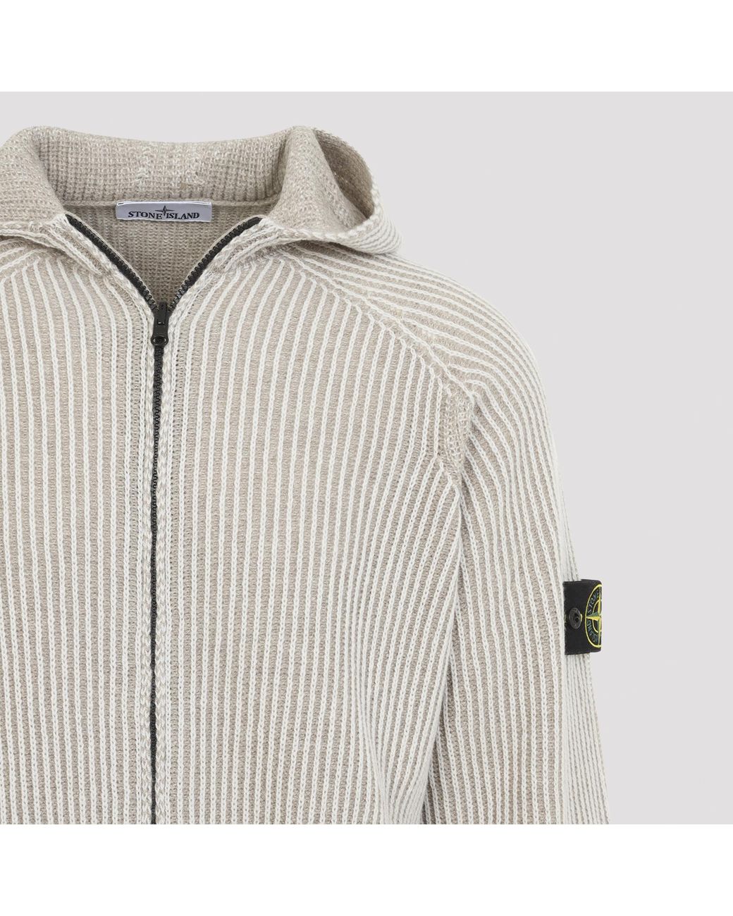 Stone Island Gray Logo Patch Hooded Cardigan for men