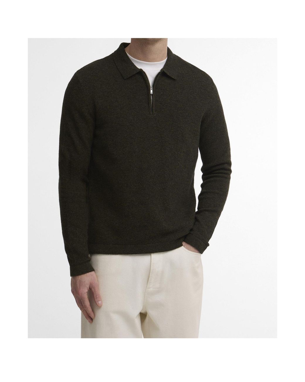 Barbour Black Zip Polo Knit Sweater for men