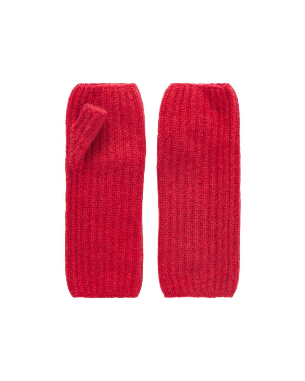 Johnstons Red Ribbed-Knit Cashmere Gloves